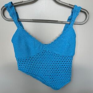 Blue Asymmetric Crochet Knit Top